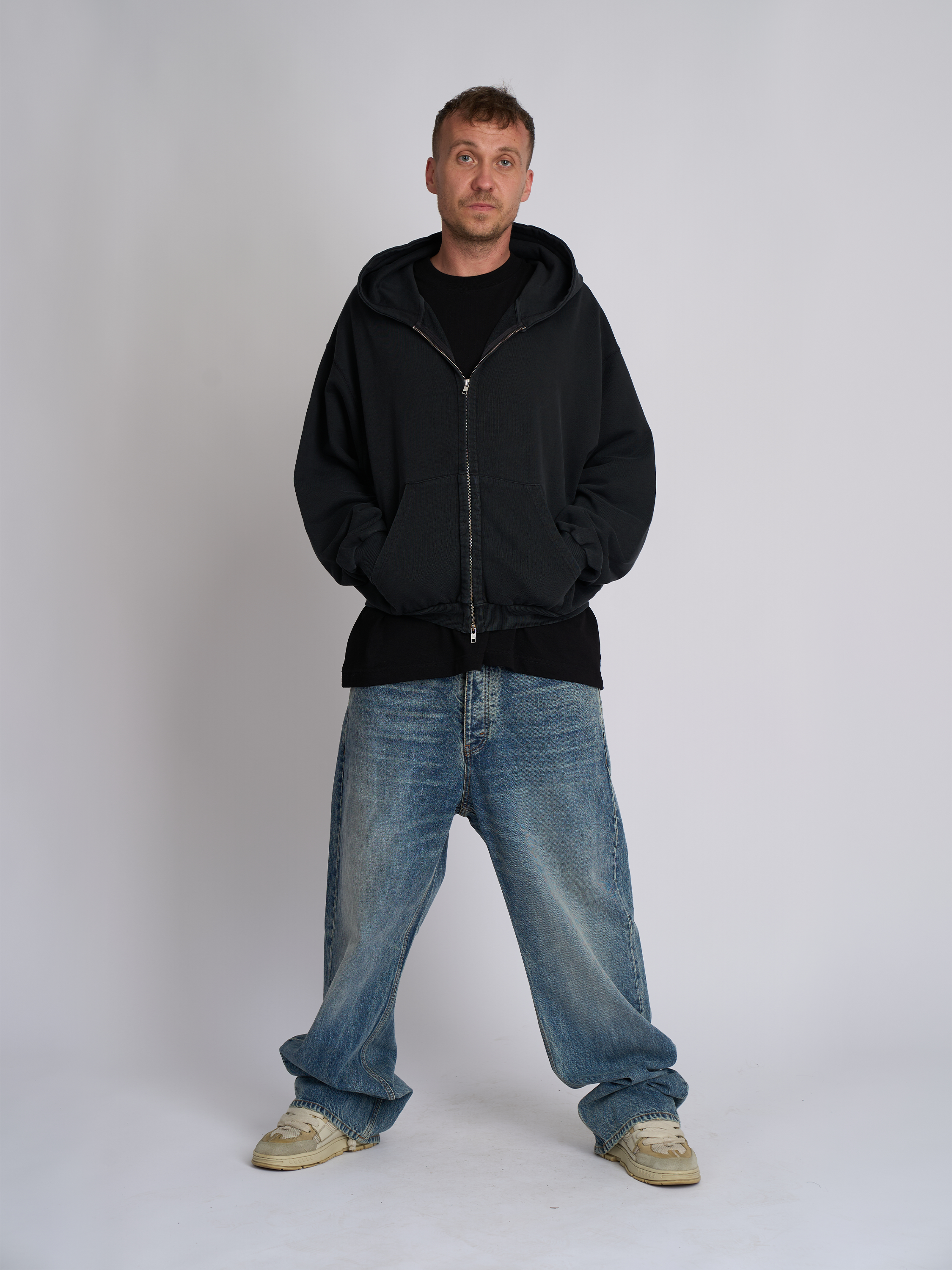 Hanorac Zip-Up Negru Vintage