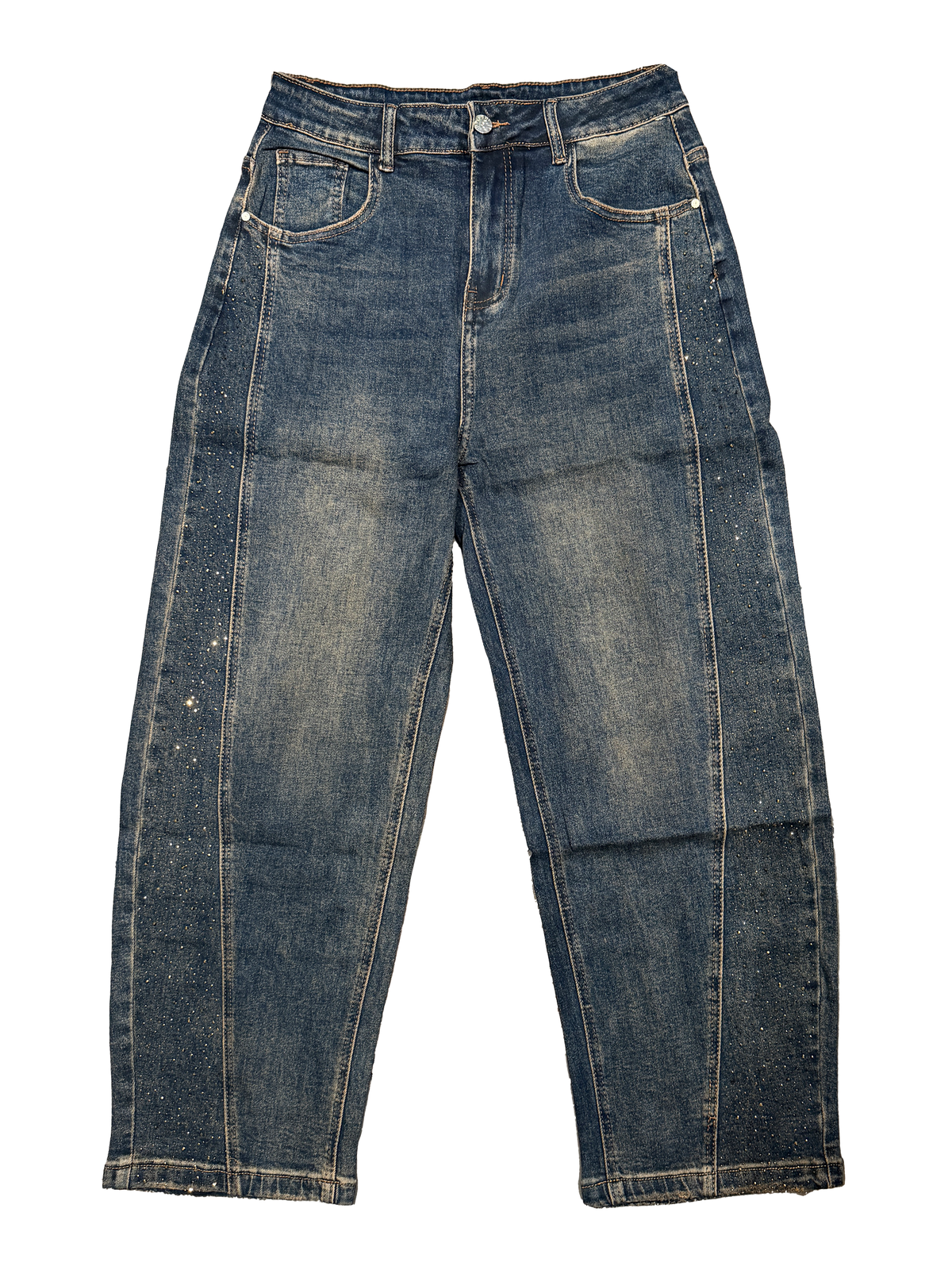 Panel Rhinestones Wide Leg Jeans