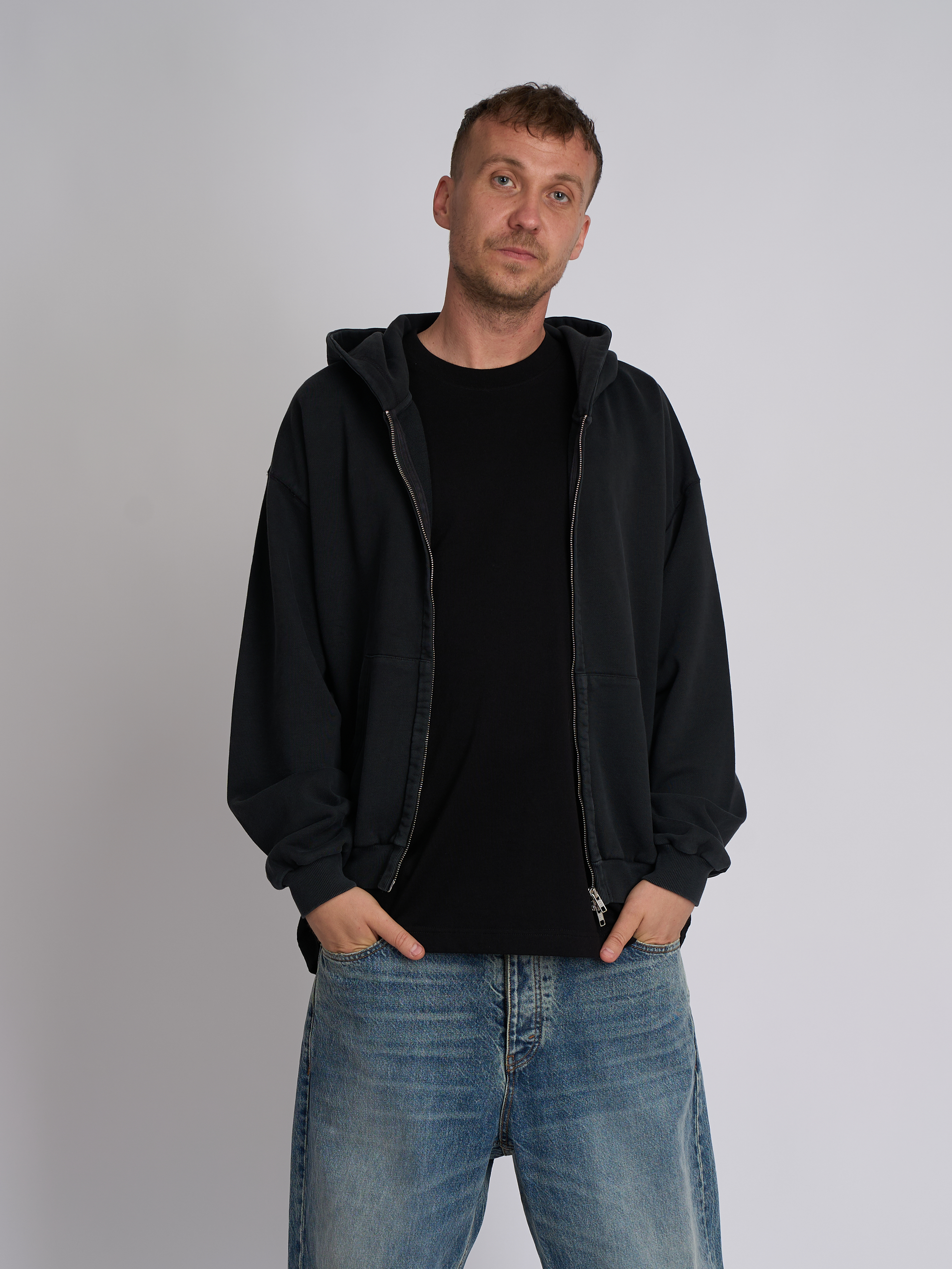 Hanorac Zip-Up Negru Vintage