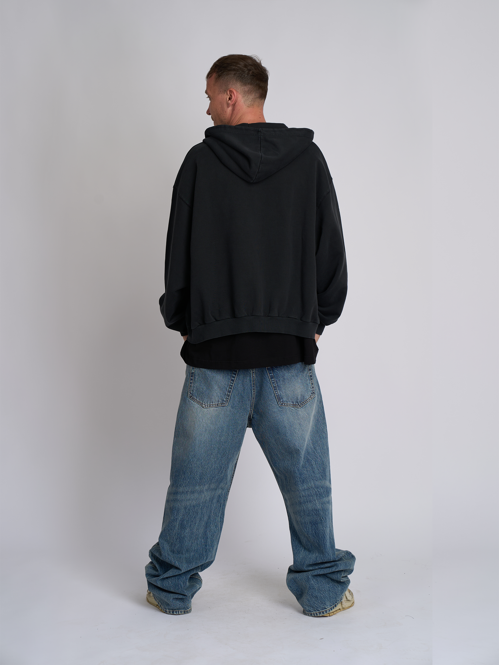 Hanorac Zip-Up Negru Vintage