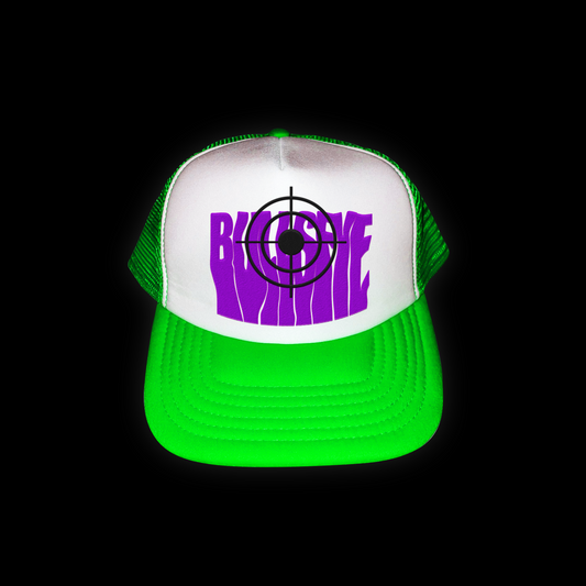 Purple on Light Green Bullseye Cap